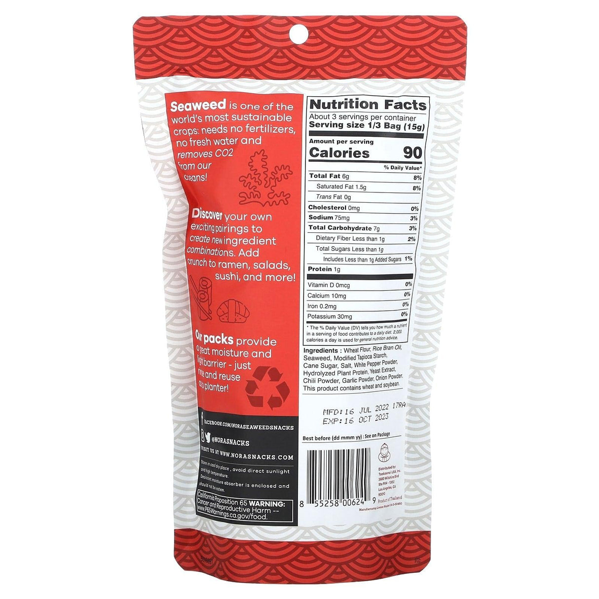 Nora Snacks, Seaweed Snacks, Tempura Spicy, 1.6 oz (45.4 g) - Supply Center USA