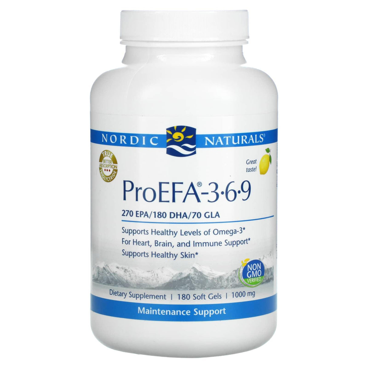 Nordic Naturals, ProEFA - 3-6-9, Lemon , 1,000 mg, 180 Softgels - Supply Center USA
