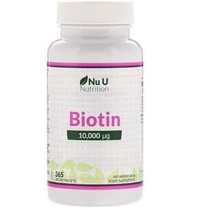 Nu U Nutrition, Biotin, 10,000 µp, 365 Vegan Tablets - Supply Center USA