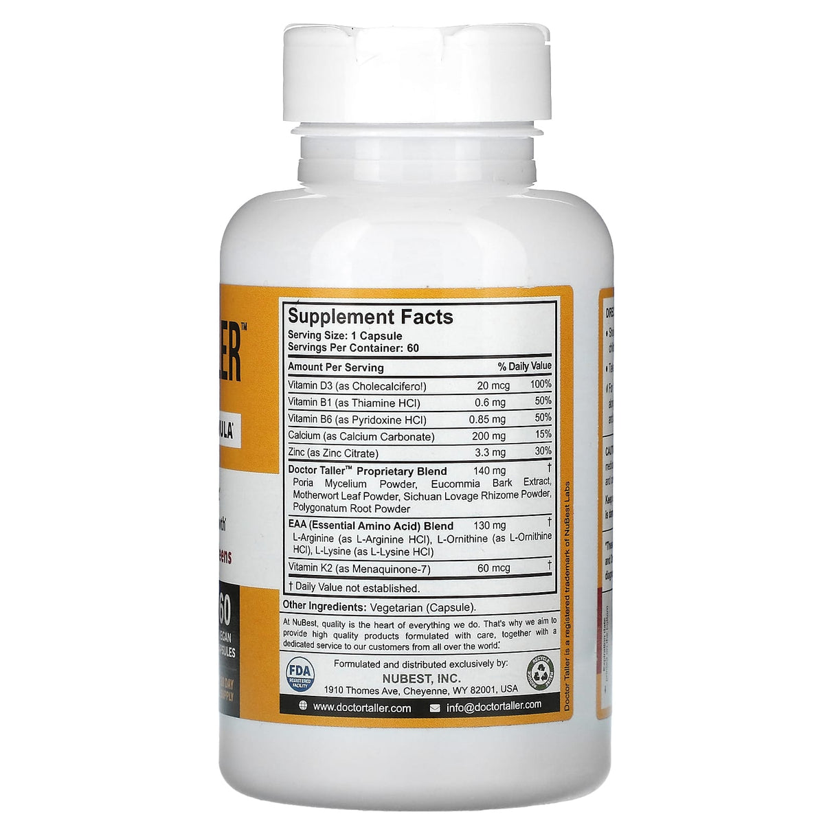 NuBest, Doctor Taller, Advanced Growth Formula, Children 8+ & Teens, 60 Vegan Capsules - Supply Center USA