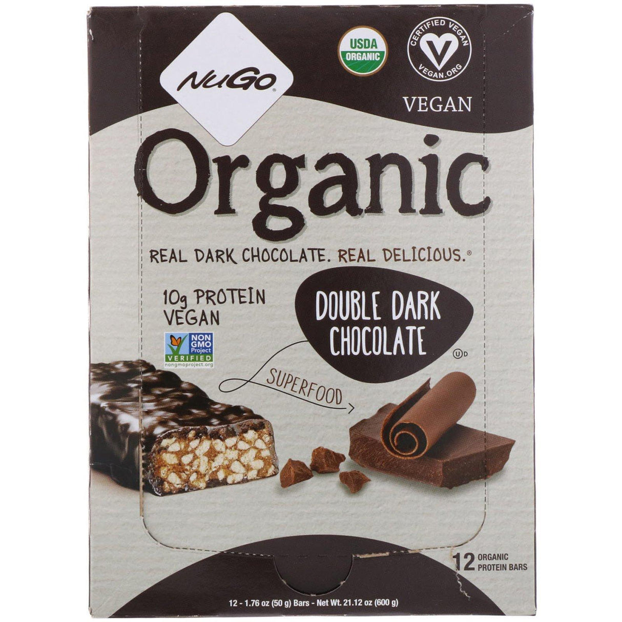NuGo Nutrition, Organic Protein Bars, Double Dark Chocolate, 12 Bars, 1.76 oz (50 g) Each - Supply Center USA