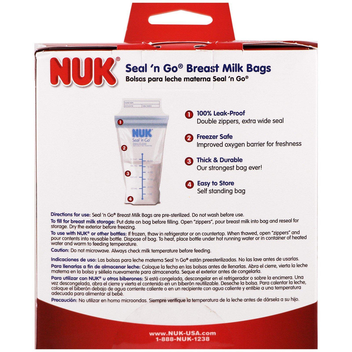 NUK, Seal 'n Go, Breast Milk Bags, 100 Pre-Sterilized Storage Bags, 6 oz (180 ml) Each - Supply Center USA