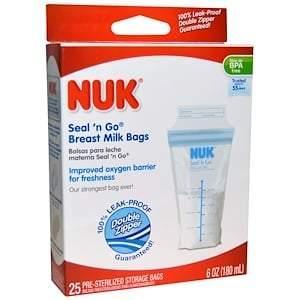 NUK, Seal 'n Go Breast Milk Bags, 25 Storage Bags, 6 oz (180 ml) Each - Supply Center USA