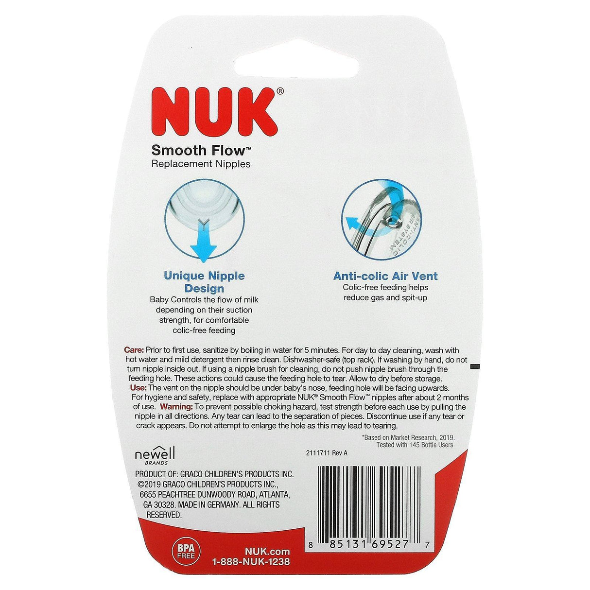 NUK, Smooth Flow Replacement Nipples, 6+ Months, 2 Nipples - Supply Center USA