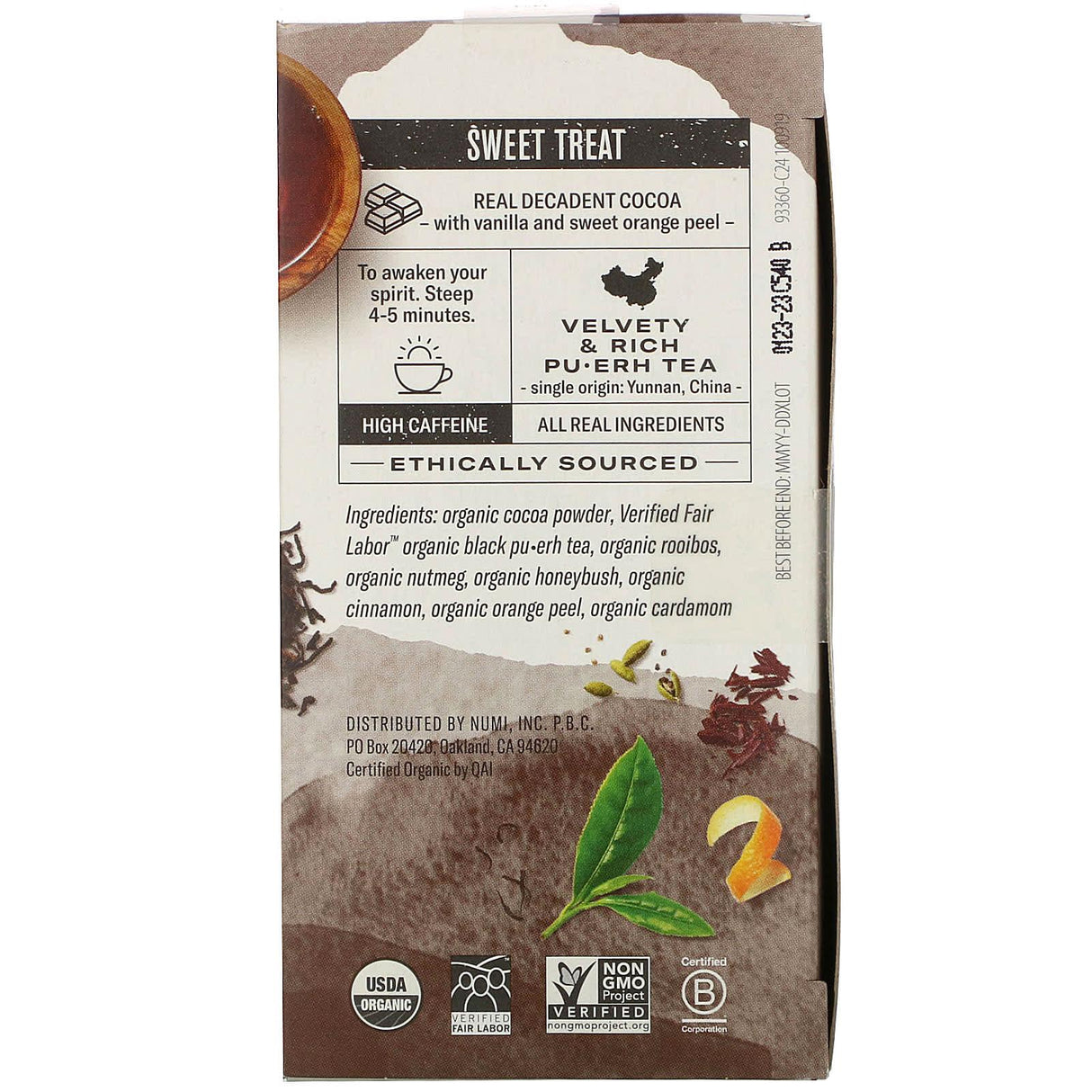 Numi Tea, Organic Pu-Erh Tea, Chocolate Pu-Erh, 16 Tea Bags, 1.24 oz (35.2 g) - Supply Center USA