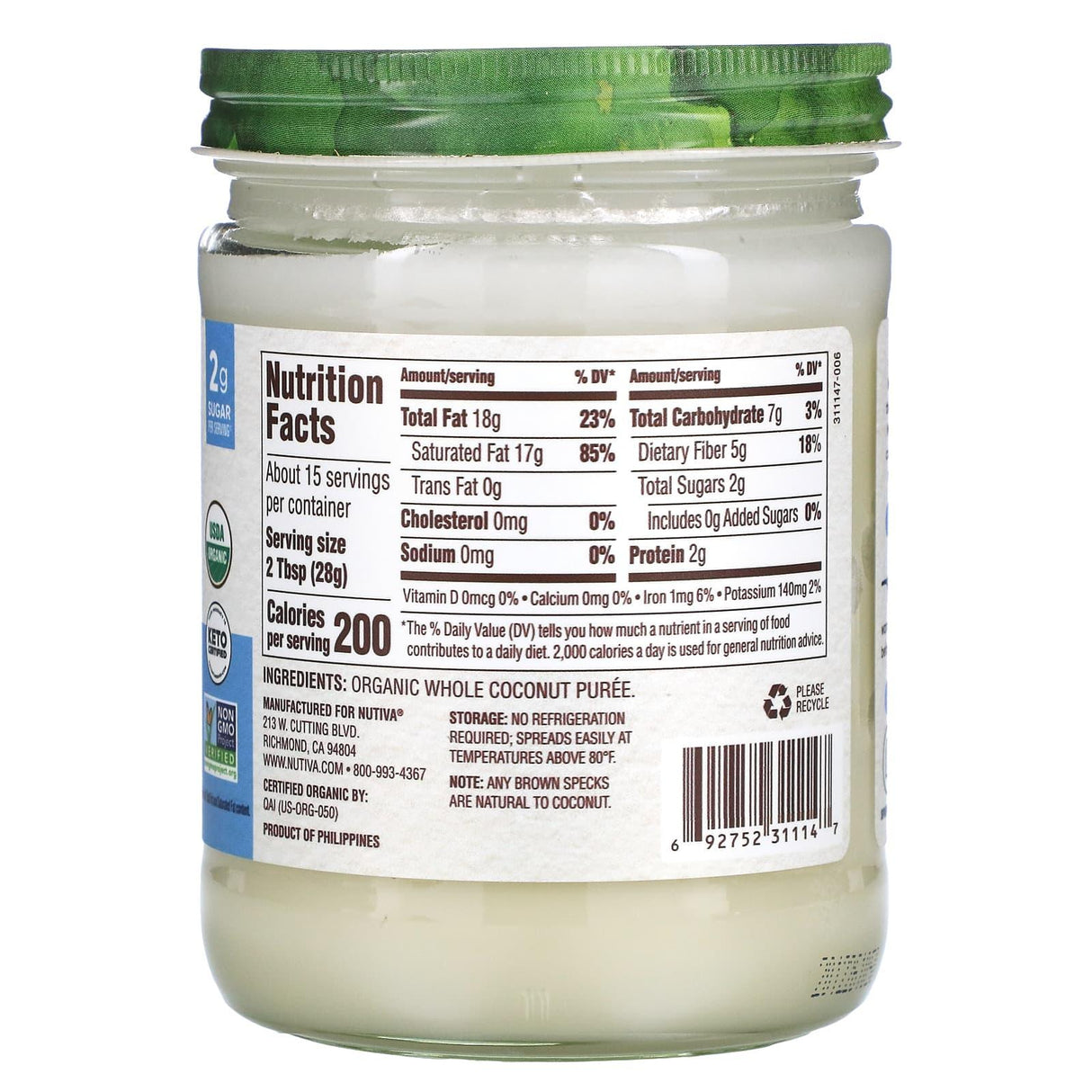 Nutiva, Organic Coconut Manna, Pure and Delicious Coconut Butter, 15 oz (425 g) - Supply Center USA