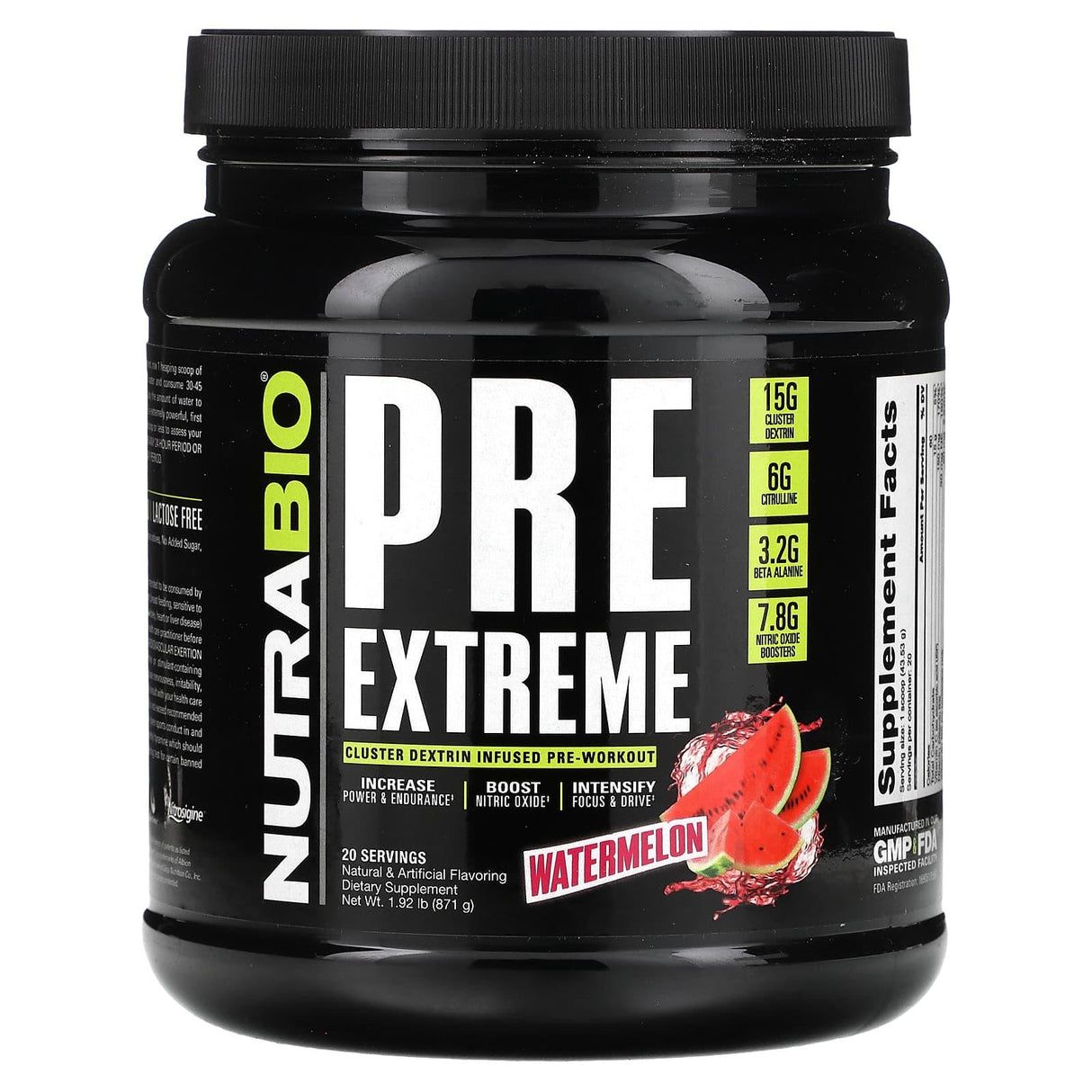 Nutrabio Labs, PRE Extreme, Watermelon, 1.92 lb (871 g ) - Supply Center USA