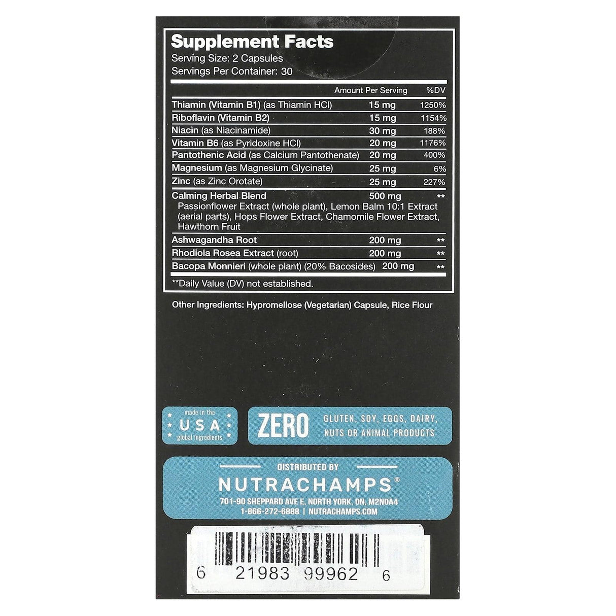 NutraChamps, Calmsense, 60 Easy-To-Swallow Veggie Capsules - Supply Center USA