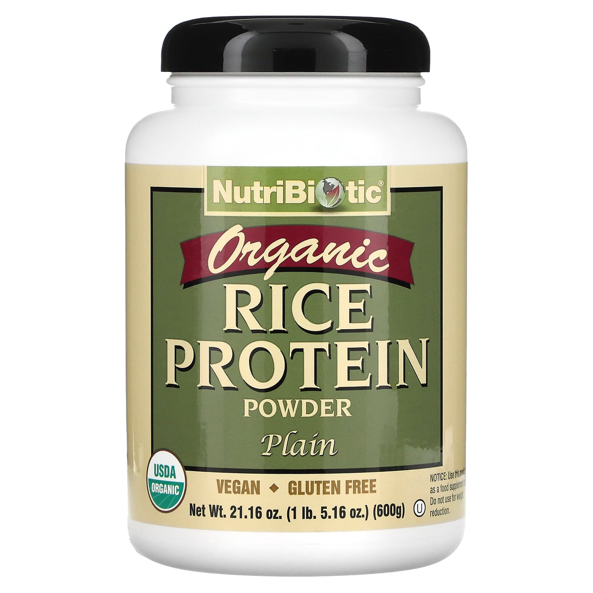 NutriBiotic, Organic Rice Protein Powder, Plain, 1 lb 5.16 oz (600 g) - Supply Center USA