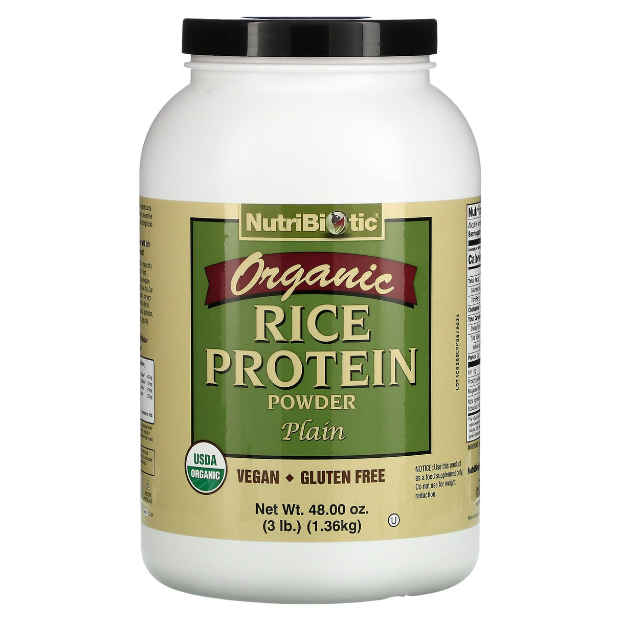 NutriBiotic, Organic Rice Protein Powder, Plain, 1 lb 5.16 oz (600 g) - Supply Center USA