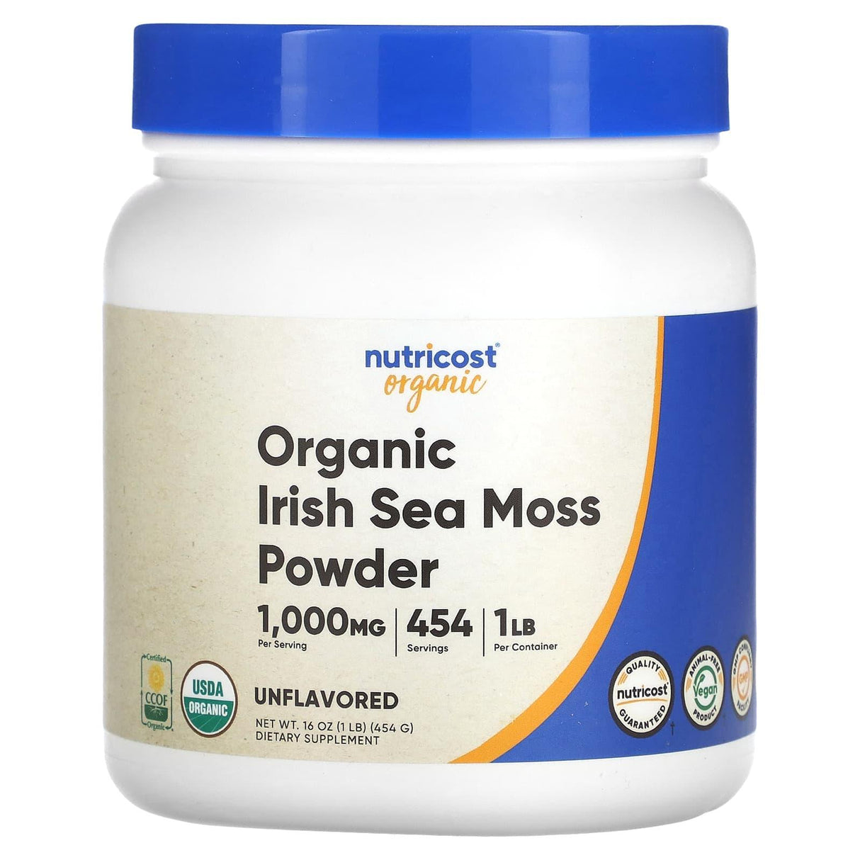 Nutricost, Organic Irish Sea Moss Powder, Unflavored, 1,000 mg, 1 lb, (454 g) - Supply Center USA