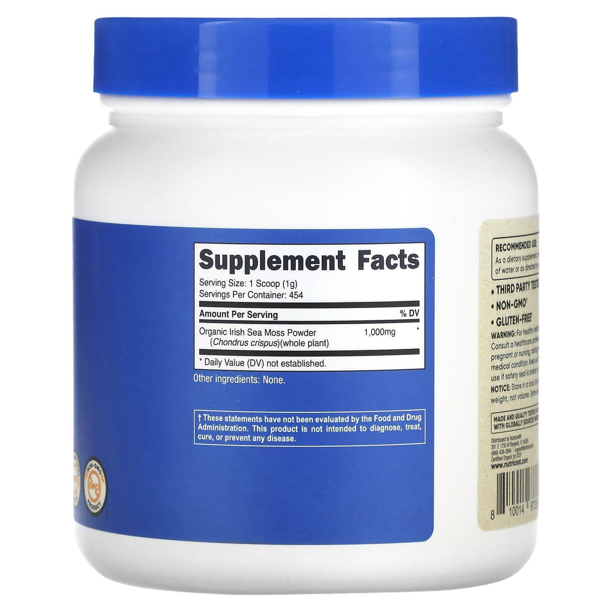 Nutricost, Organic Irish Sea Moss Powder, Unflavored, 1,000 mg, 1 lb, (454 g) - Supply Center USA