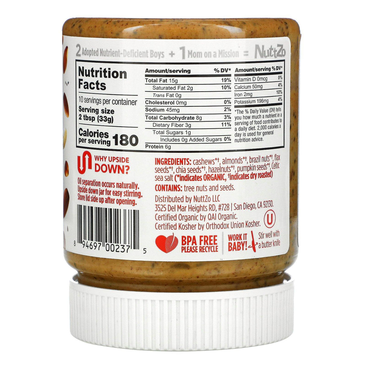 Nuttzo, Organic, Power Fuel, 7 Nut & Seed Butter, Crunchy, 12 oz (340 g) - Supply Center USA