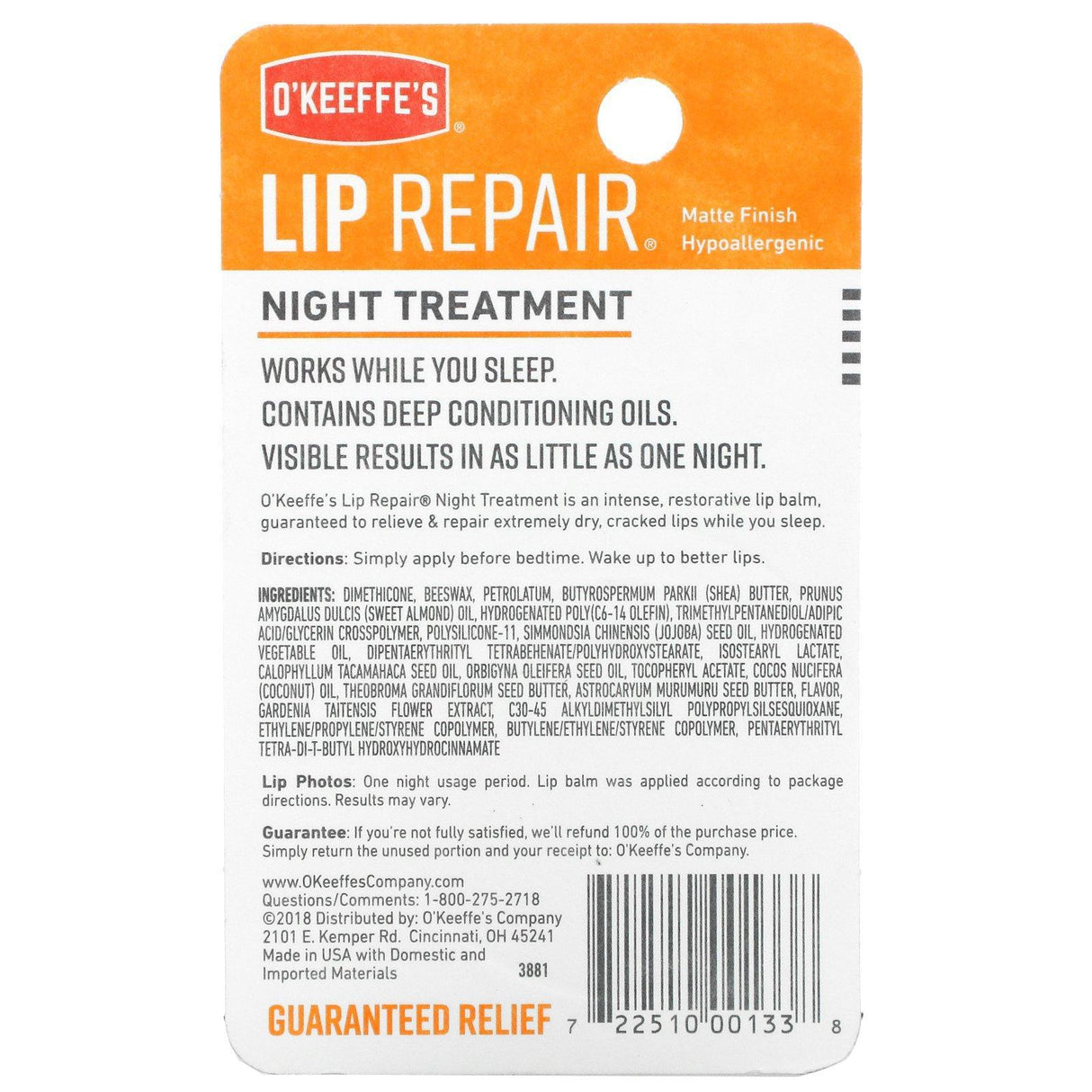 O'Keeffe's, Lip Repair, Night Treatment, Lip Balm, 0.25 oz (7 g) - Supply Center USA