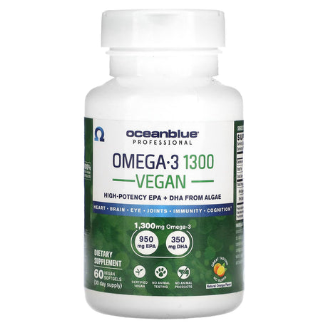 OceanBlue, Professional, Vegan Omega-3 1300, High-Potency, Natural Orange, 60 Vegan Softgels - Supply Center USA