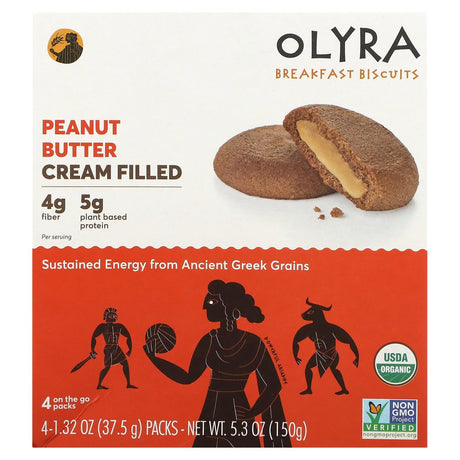 Olyra, Breakfast Biscuits, Peanut Butter Cream Filled, 4 Packs, 1.32 oz (37.5 g) Each - Supply Center USA