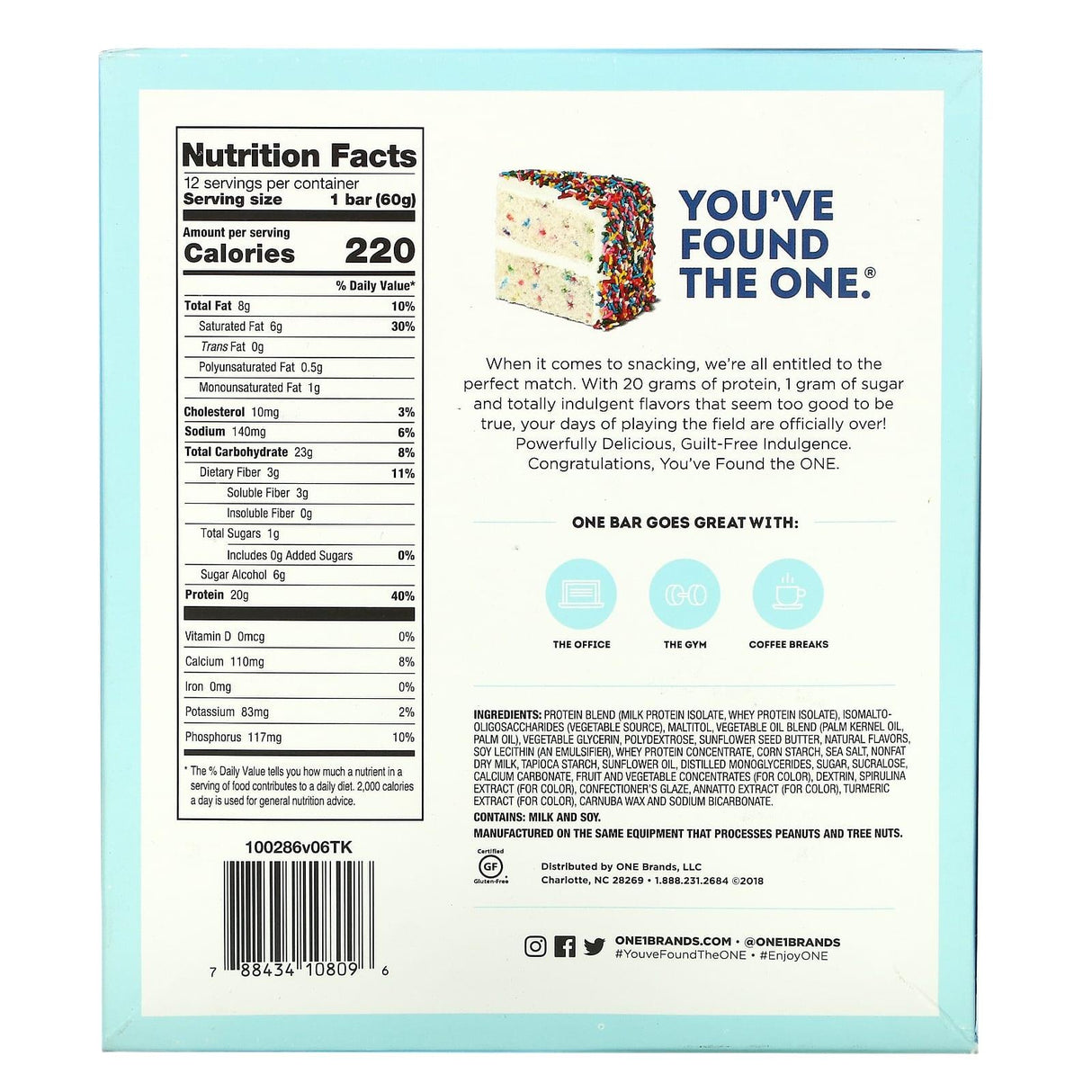One Brands, ONE Bar, Birthday Cake, 12 Bars, 2.12 oz (60 g) Each - Supply Center USA