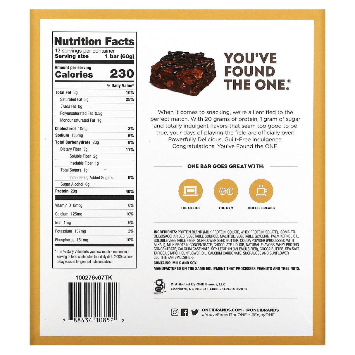 One Brands, ONE Bar, Chocolate Brownie, 12 Bars, 2.12 oz (60 g) Each - Supply Center USA