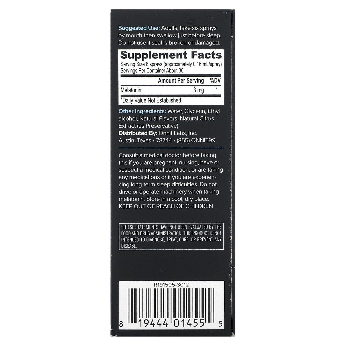 Onnit, Instant Melatonin, Fresh Mint, 3 mg, 1 fl oz (29 ml) - Supply Center USA