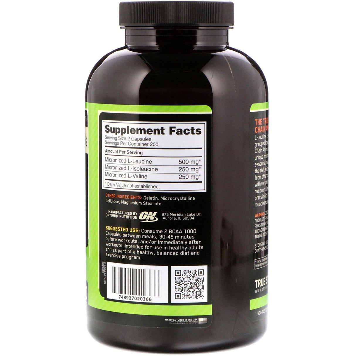 Optimum Nutrition, BCAA 1000, 500 mg, 200 Capsules - Supply Center USA