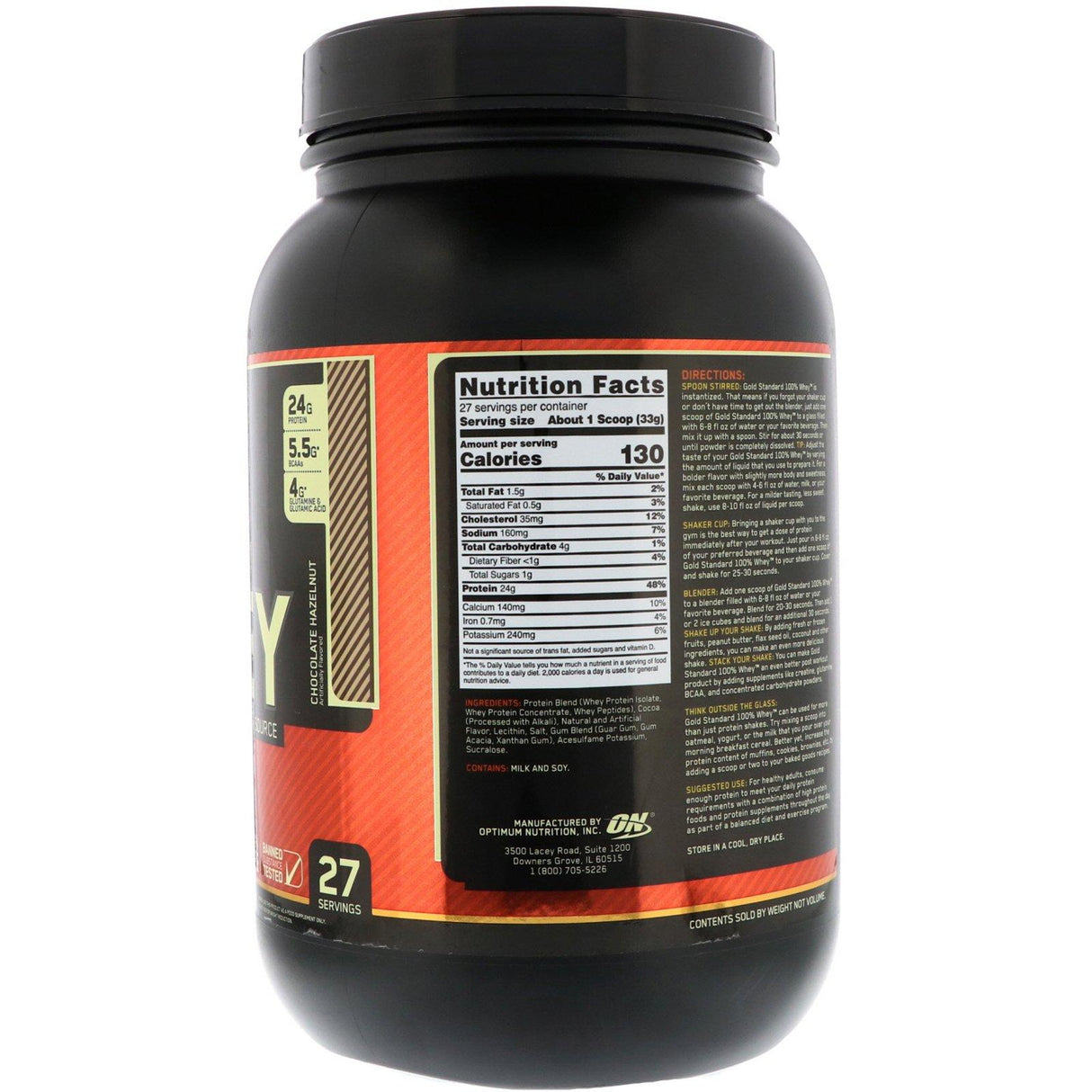 Optimum Nutrition, Gold Standard 100% Whey, Chocolate Hazelnut, 2 lb (907 g) - Supply Center USA