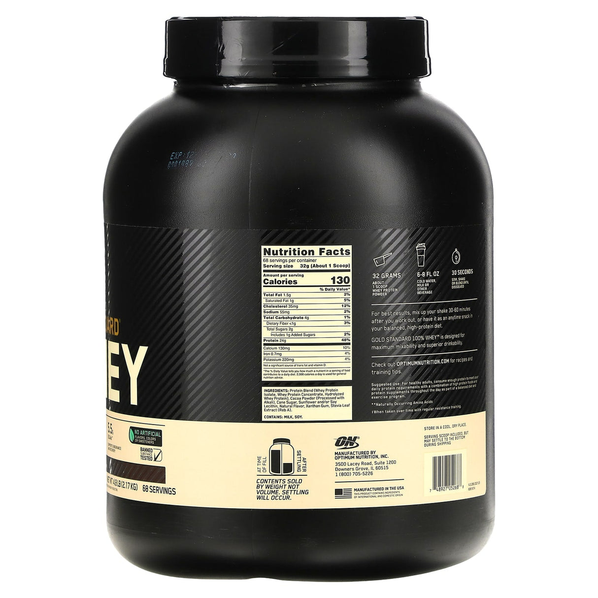 Optimum Nutrition, Gold Standard 100% Whey, Naturally Flavored, Chocolate, 4.8 lb (2.17 kg) - Supply Center USA