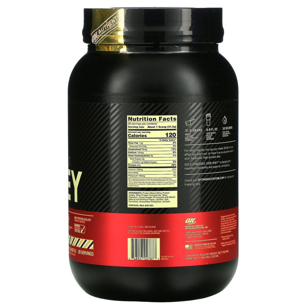 Optimum Nutrition, Gold Standard 100% Whey, Rocky Road, 2 lb (907 g) - Supply Center USA