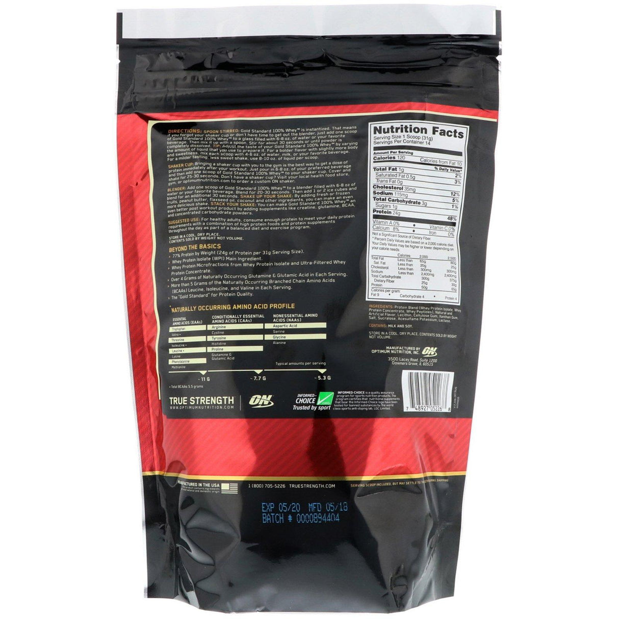 Optimum Nutrition, Gold Standard 100% Whey, Vanilla Ice Cream, 1 lb (454 g) - Supply Center USA