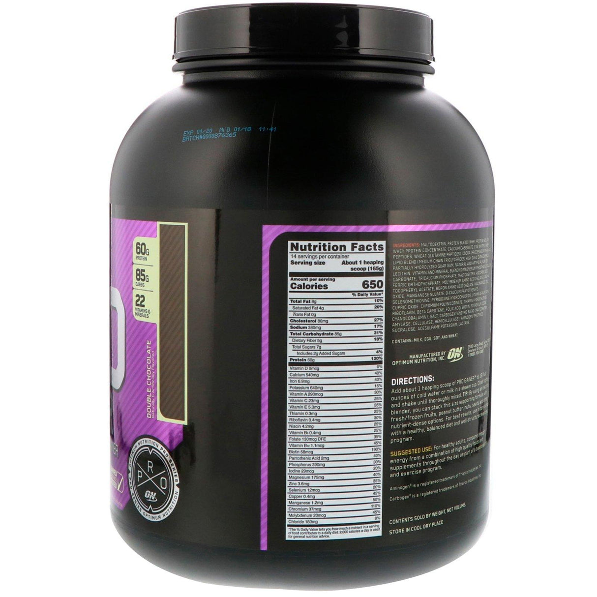 Optimum Nutrition, PRO GAINER, High-Protein Weight Gainer, Double Chocolate, 5.09 lbs (2.31 kg) - Supply Center USA