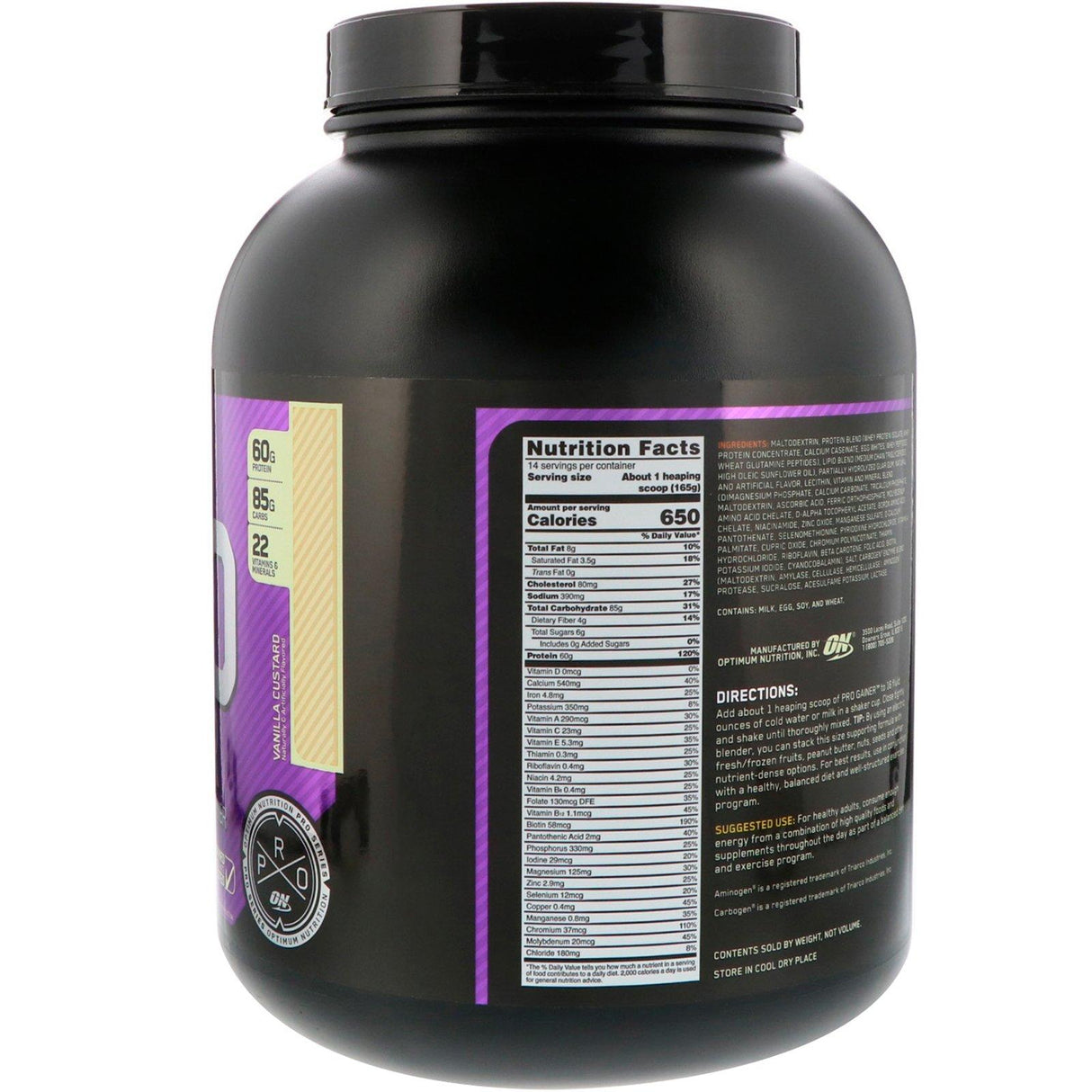 Optimum Nutrition, PRO GAINER, High-Protein Weight Gainer, Vanilla Custard, 5.09 lbs (2.31 kg) - Supply Center USA