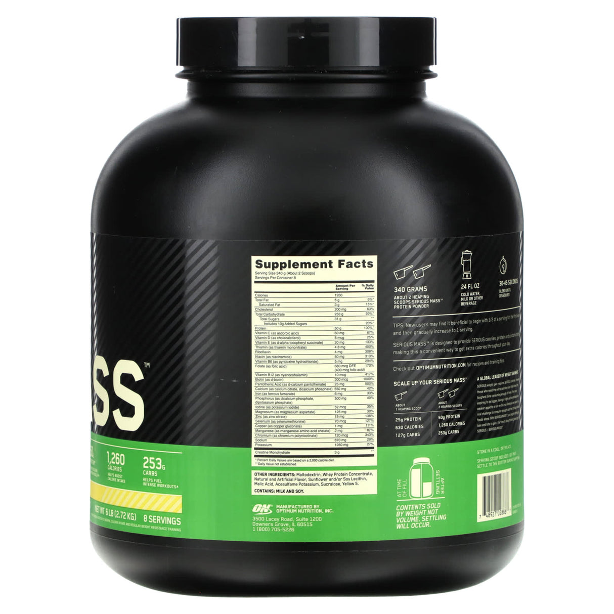 Optimum Nutrition, Serious Mass, Protein Powder Supplement, Vanilla, 6 lb (2.72 kg) - Supply Center USA
