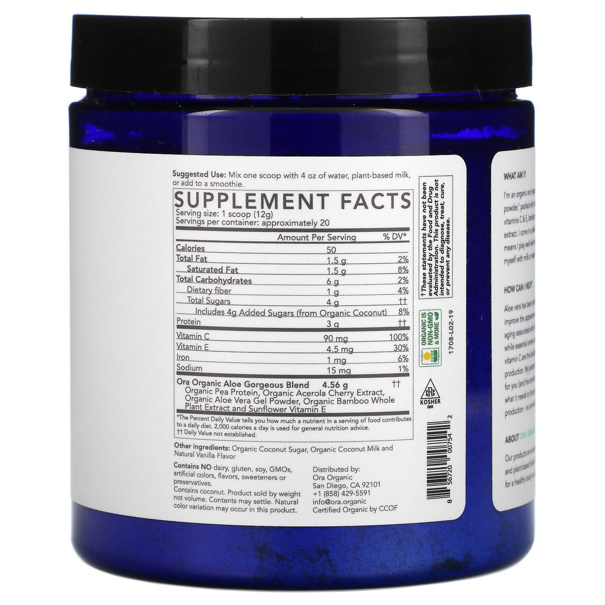 Ora, Aloe Gorgeous, Vegan Collagen-Boosting Powder Supplement, Vanilla , 8.47 oz (240 g) - Supply Center USA