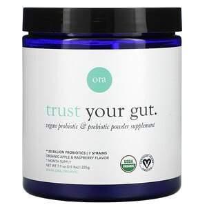 Ora, Trust Your Gut, Vegan Probiotic & Prebiotic Powder Supplement, Organic Apple & Raspberry , 7.9 oz (225 g) - Supply Center USA