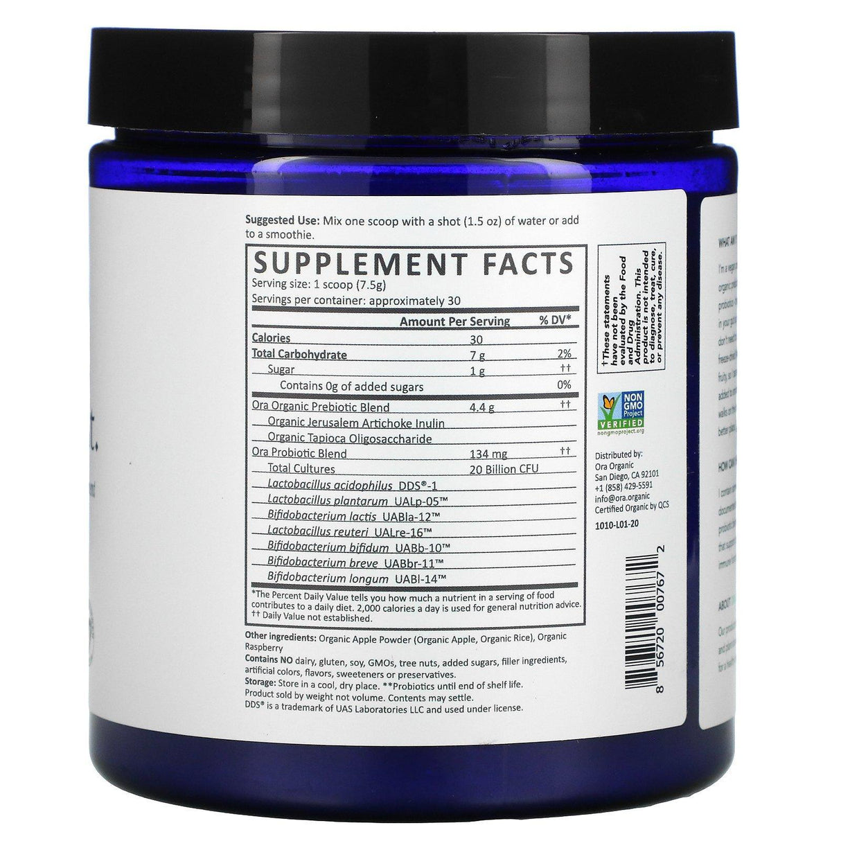 Ora, Trust Your Gut, Vegan Probiotic & Prebiotic Powder Supplement, Organic Apple & Raspberry , 7.9 oz (225 g) - Supply Center USA