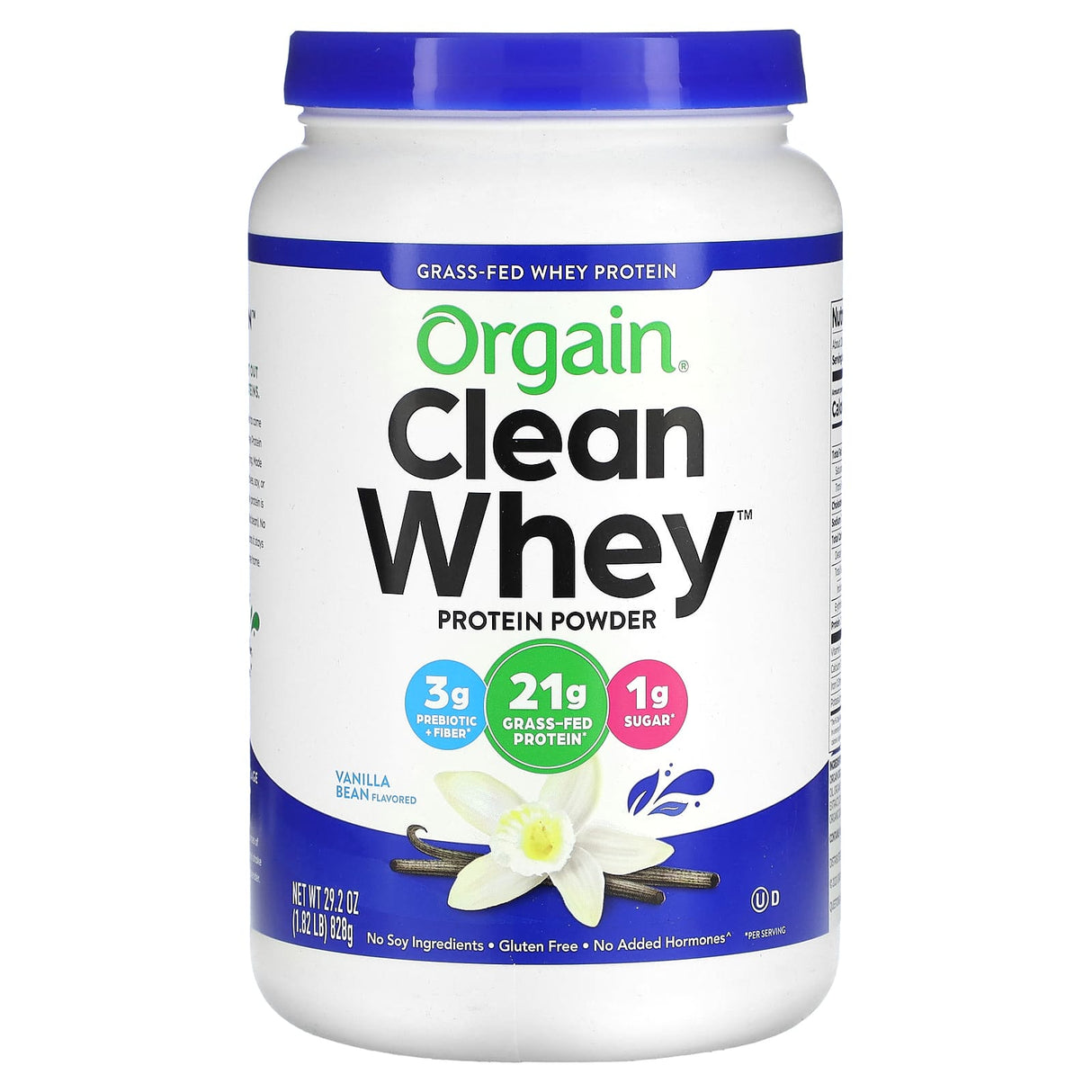 Orgain, Grass-Fed Whey Protein, Clean Whey Protein Powder, Vanilla Bean, 1.82 lbs (828 g) - Supply Center USA