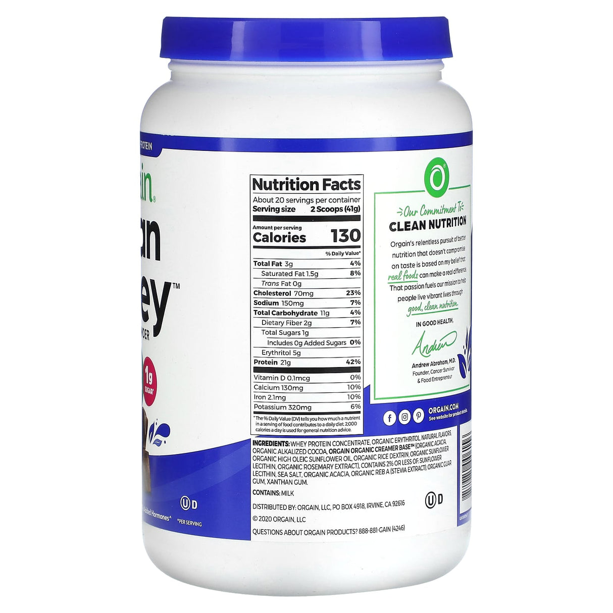 Orgain, Grass-Fed Whey Protein, Clean Whey Protein Powder, Vanilla Bean, 1.82 lbs (828 g) - Supply Center USA