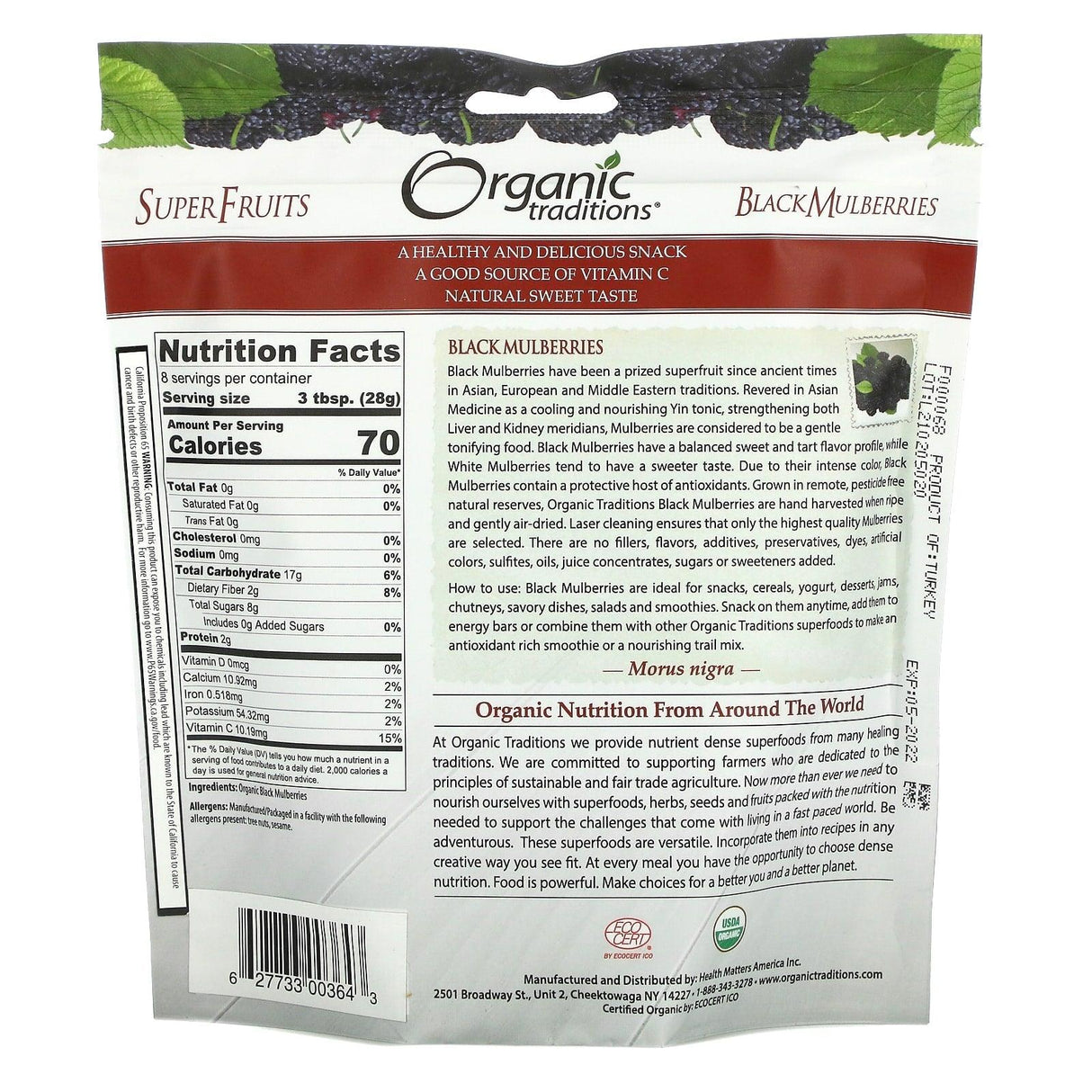 Organic Traditions, Black Mulberries, 8 oz (227 g) - Supply Center USA