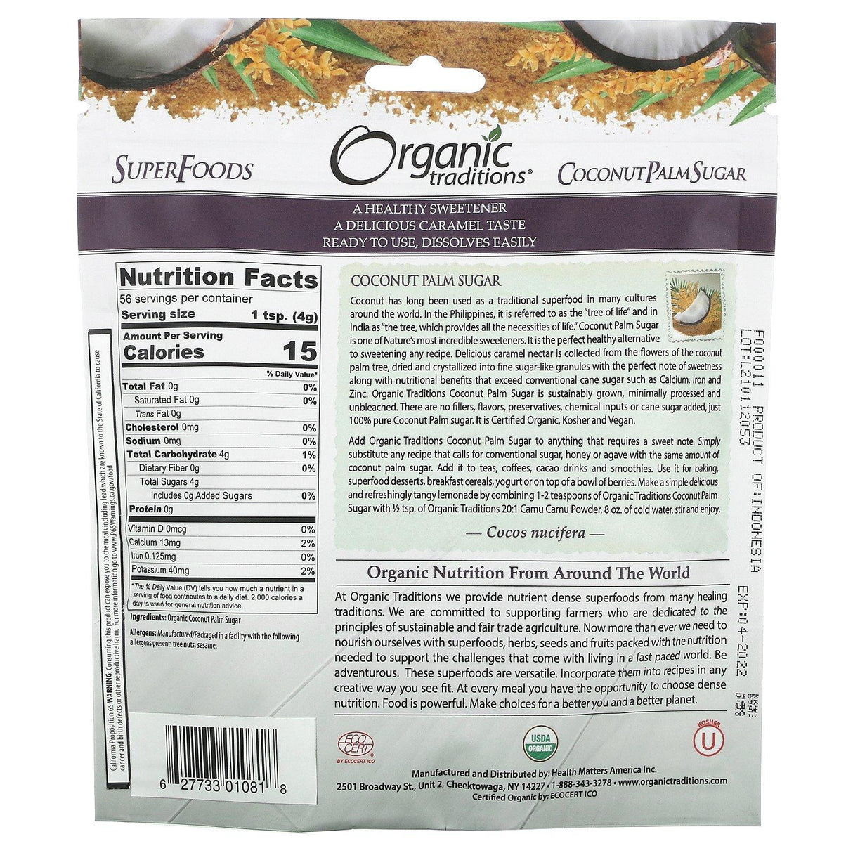 Organic Traditions, Coconut Palm Sugar, 8 oz (227 g) - Supply Center USA
