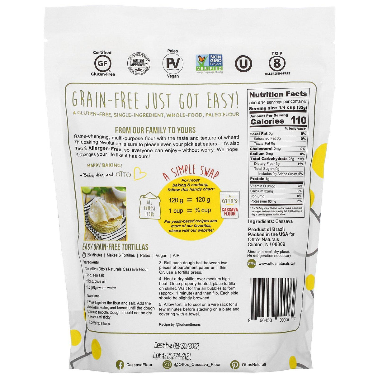 Otto's Naturals, Multi-Purpose Cassava Flour, 16 oz (453 g) - Supply Center USA
