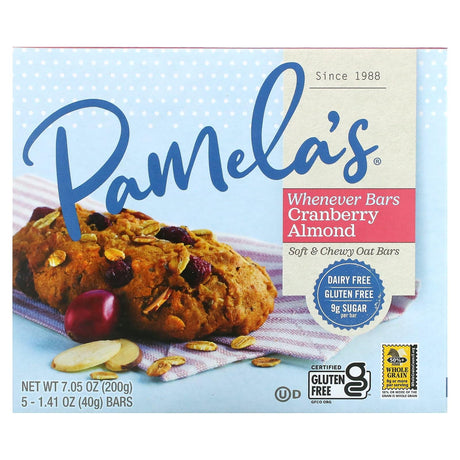 Pamela's Products, Whenever Oat Bars, Cranberry Almond, 5 Bars, 1.41 oz (40 g) Each - Supply Center USA