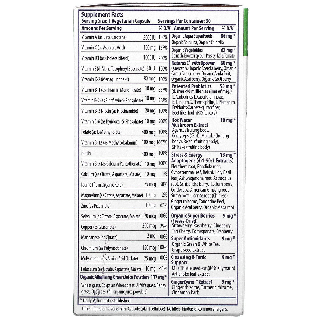 Paradise Herbs, Earth's Blend, One Daily Superfood Multi-Vitamin, No Iron, 60 Vegetarian Capsules - Supply Center USA