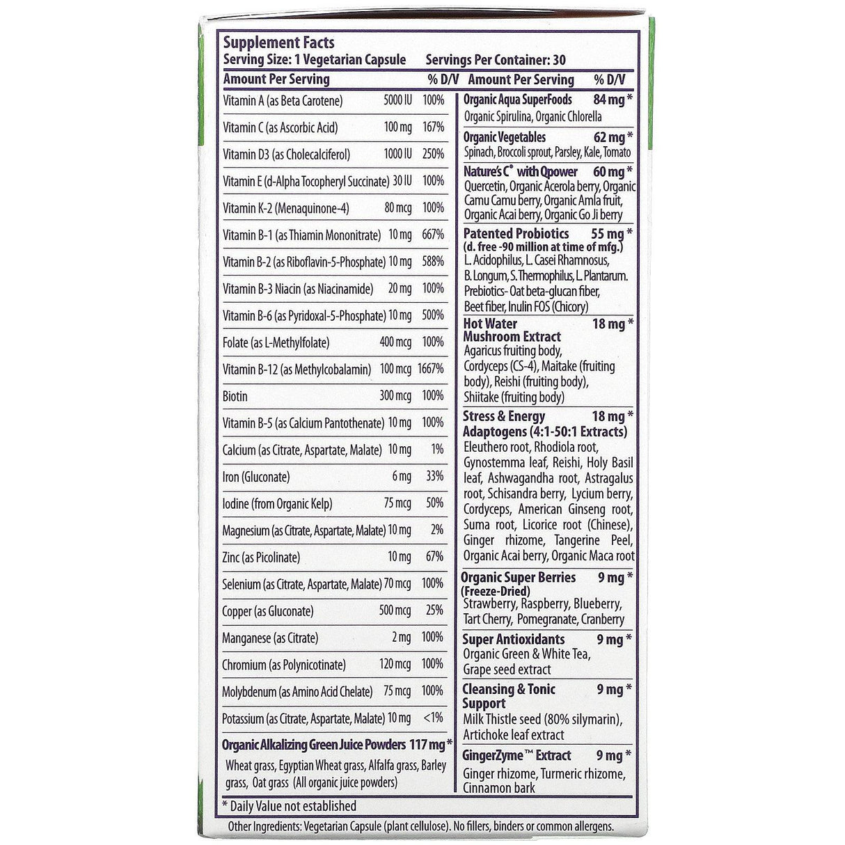 Paradise Herbs, Earth's Blend, One Daily Superfood Multi-Vitamin with Iron, 120 Vegetarian Capsules - Supply Center USA