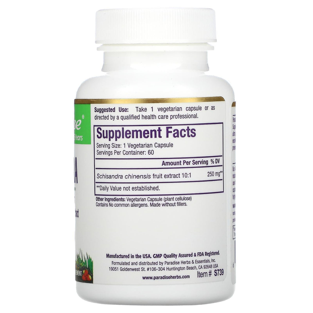 Paradise Herbs, Schisandra, 60 Vegetarian Capsules - Supply Center USA