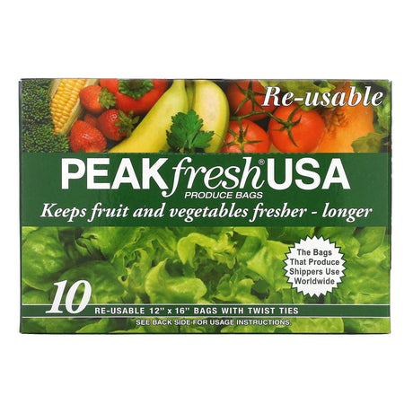 PEAKfresh USA, Produce Bags with Twist Ties, Reusable, 10 Bags - Supply Center USA