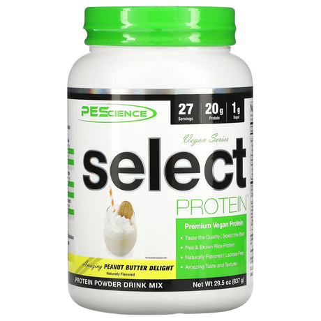 PEScience, Vegan Series, Select Protein, Peanut Butter Delight, 29.5 oz (837 g) - Supply Center USA