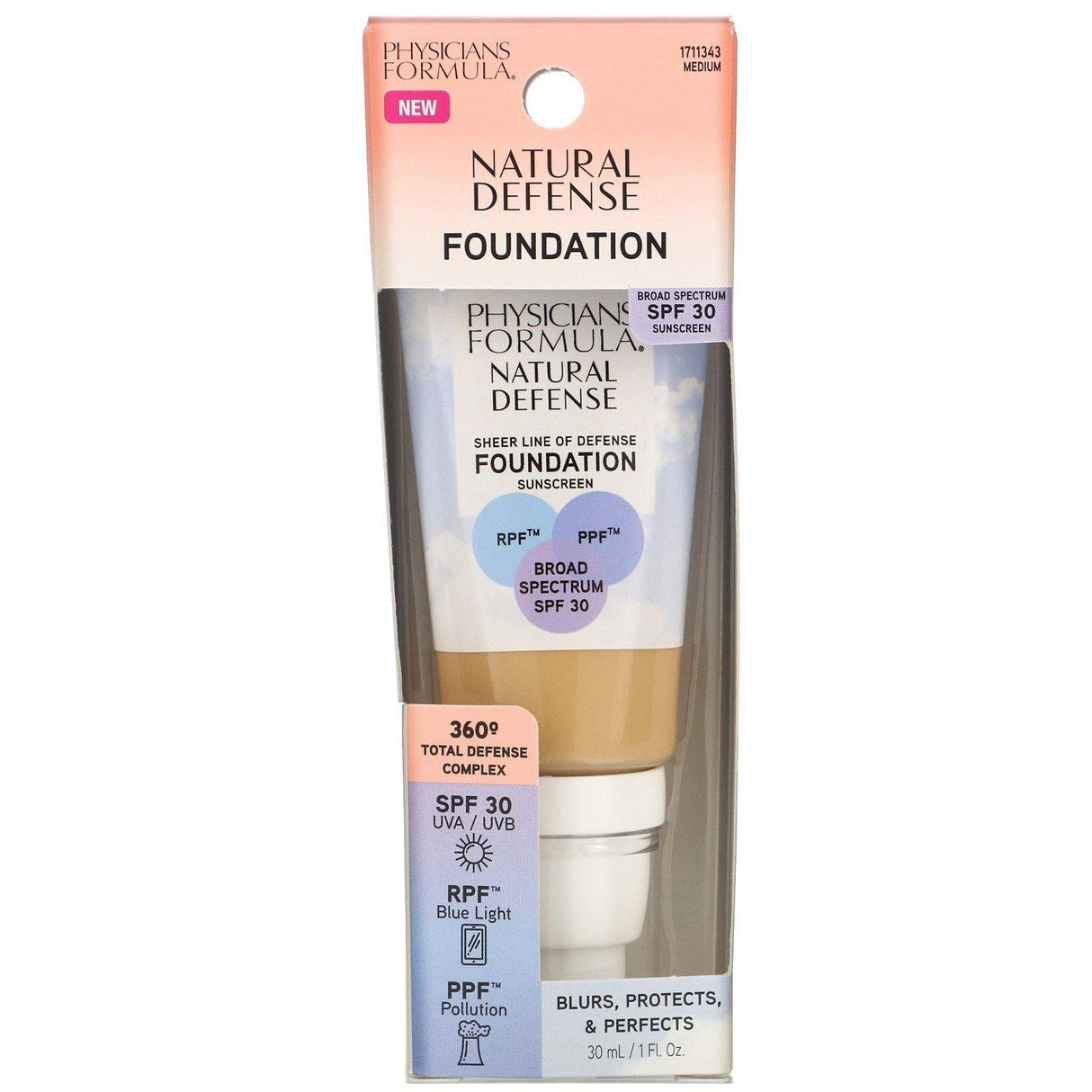 Physicians Formula, Natural Defense Foundation, SPF 30, Medium, 1 fl oz (30 ml) - Supply Center USA