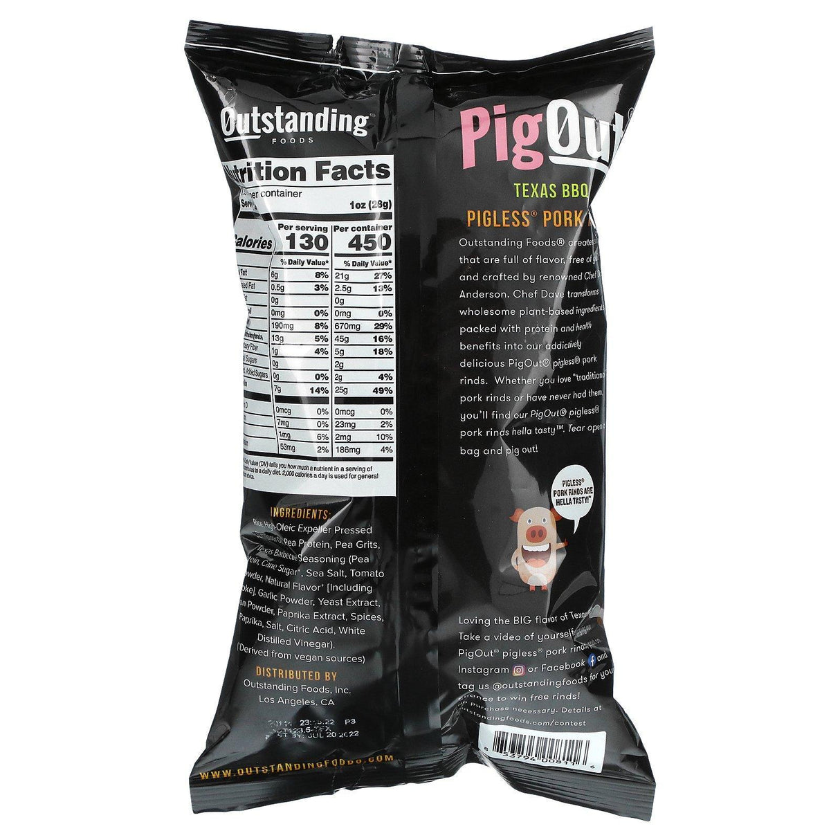 Pigout, Pigless Pork Rinds, Texas BBQ, 3.5 oz (99.22 g) - Supply Center USA