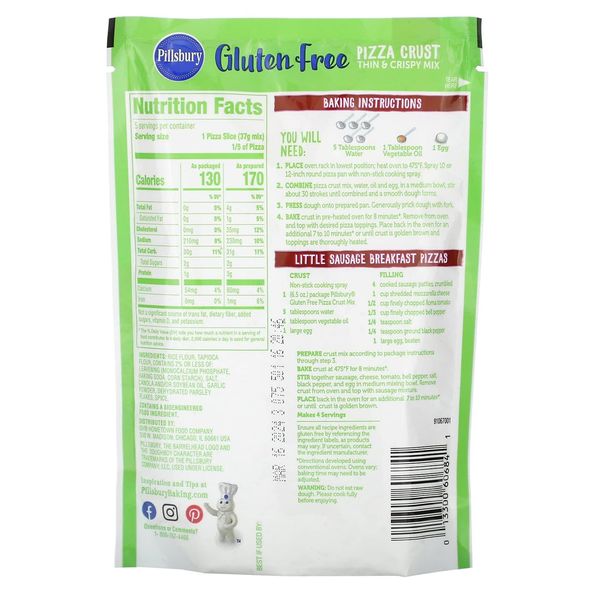 Pillsbury, Pizza Crust, Thin & Crispy Mix, Gluten Free , 6.5 oz (184 g) - Supply Center USA