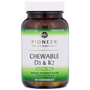 Pioneer Nutritional Formulas, Chewable D3 & K2, Natural Spearmint, 90 Chewables - Supply Center USA