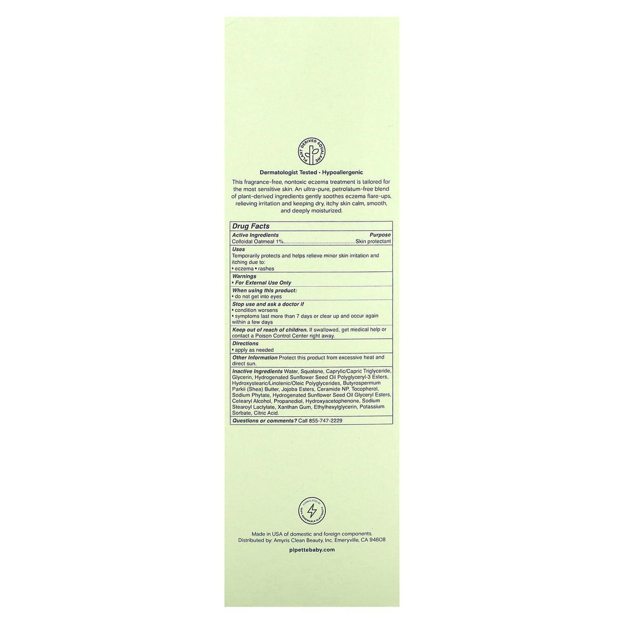 Pipette, Eczema Lotion, Fragrance Free, 6 fl oz (177 ml) - Supply Center USA
